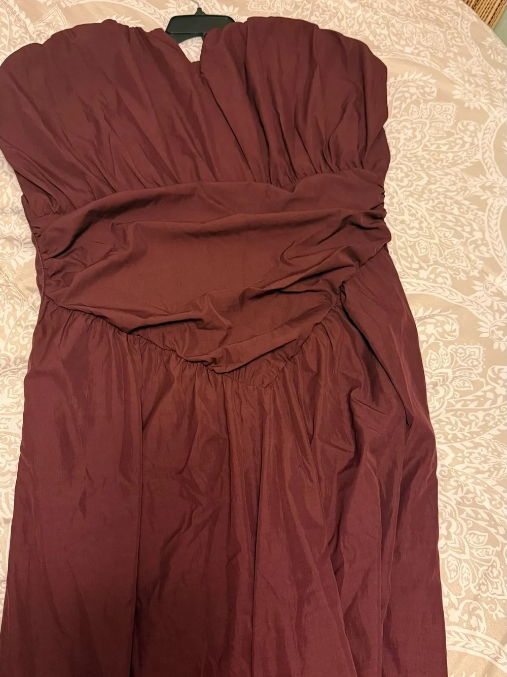 Elegant Short Sleeve Gathered Waist Maxi Dress - Deep Red - Picture 3 of 8